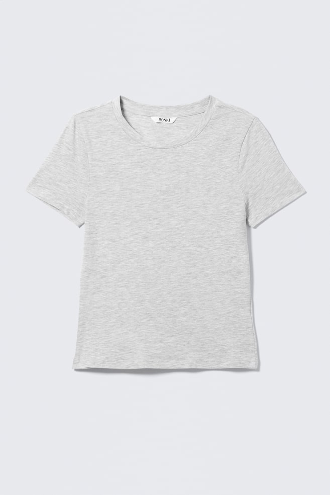 Eng anliegendes Mini-T-Shirt - Grau meliert/Gestreift in Blau/Gelb/Weiß/Helllila/Schwarz/Marineblau/Grün gestreift - 1