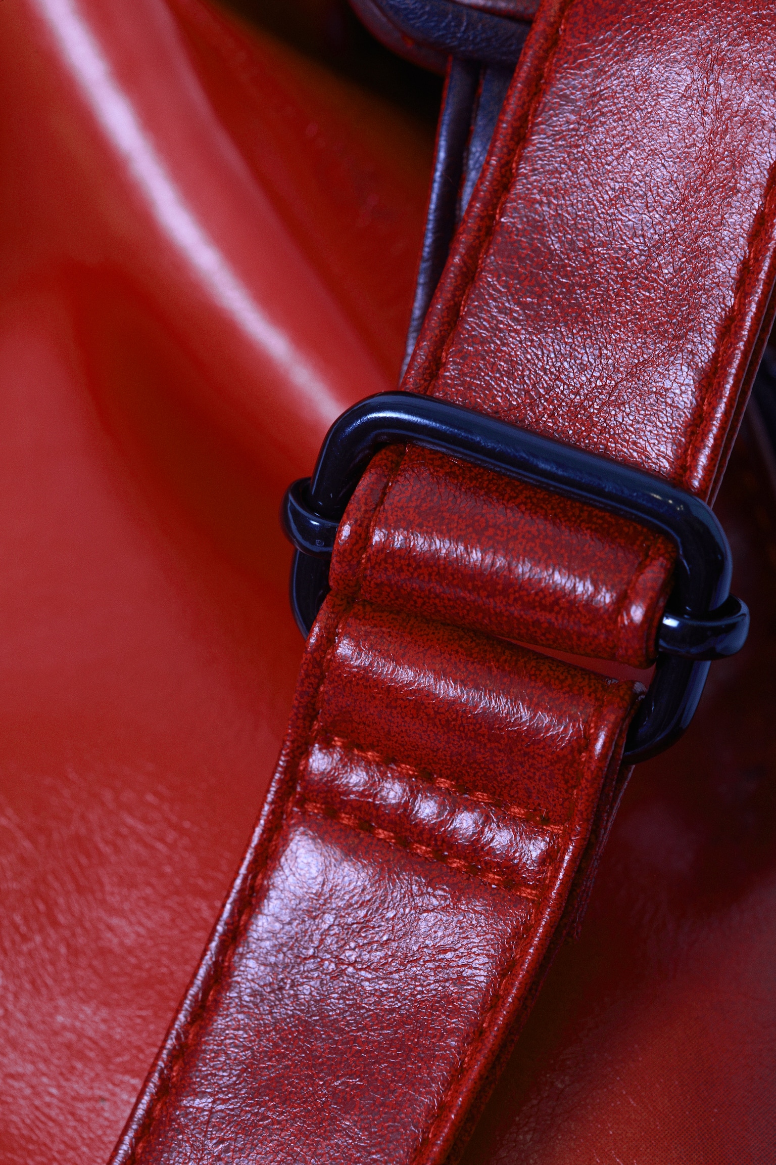 Bolso de mano de piel sintética - Rojo/Negro/Negro - 4