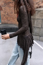 Dark Brown - Asymmetric lace long-sleeve - 1