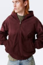 Dark Red - Round Oversized Zip Hoodie - 2