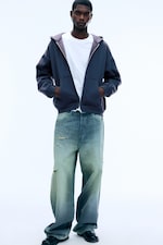 Dark Blue - Loose Fit Zip Hoodie - 0