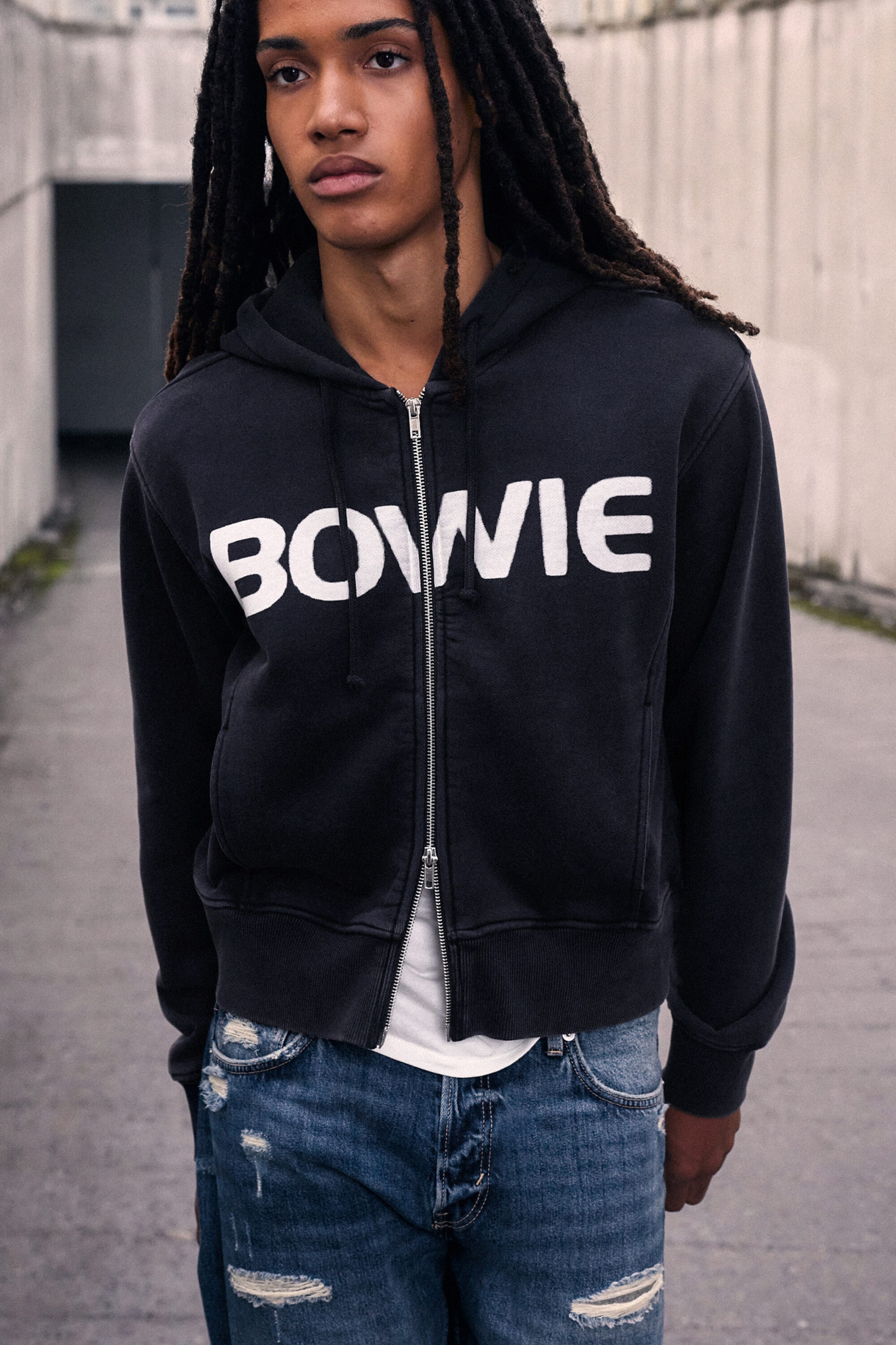 Black - Bowie Shrunken Zip Hoodie - 1
