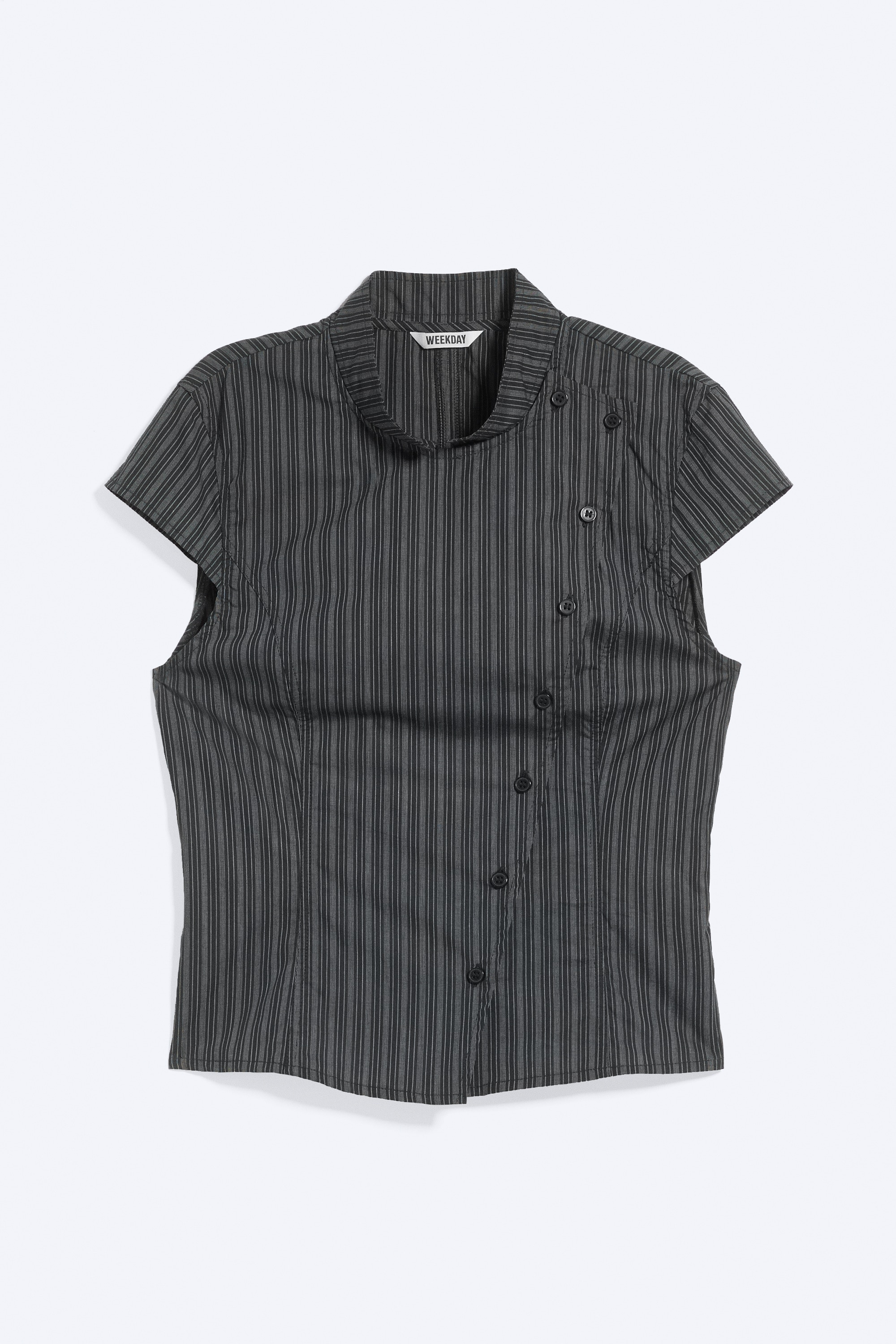 Asymmetrisches Top mit Knöpfen - Schwarz gestreift/Dunkles Khakigrün/Weiß