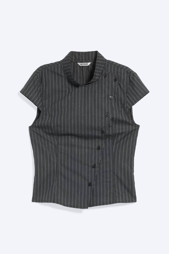 Asymmetric buttoned top - Striped Black/Dark Khaki Green/White - 1
