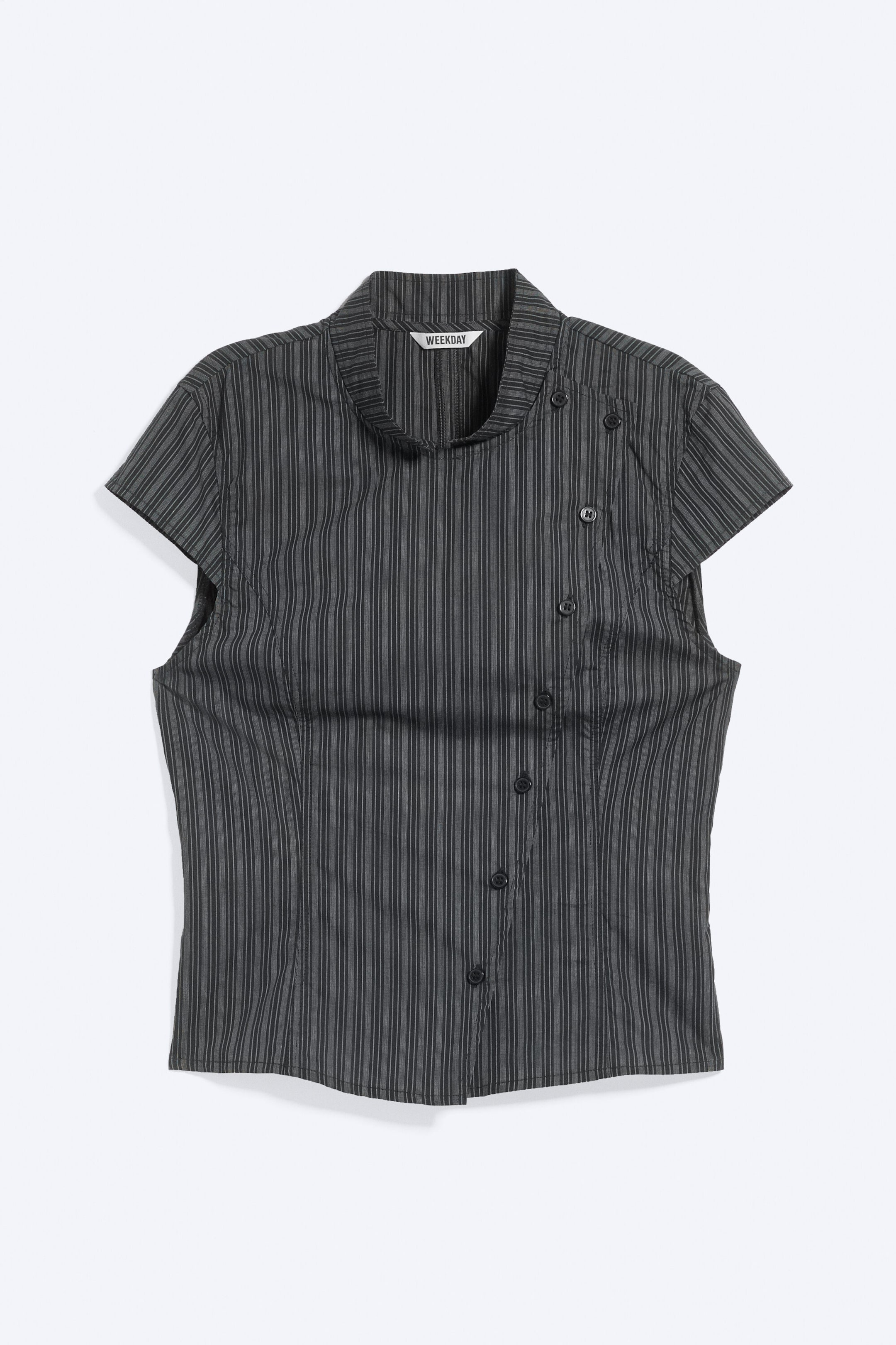 Striped Black - Asymmetric buttoned top - 1