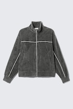 Dunkelgrau - Locker geschnittene Velours-Trainingsjacke - 3