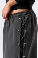 Dark Grey - Wide Lace-Up Cotton Sweatpants - 3