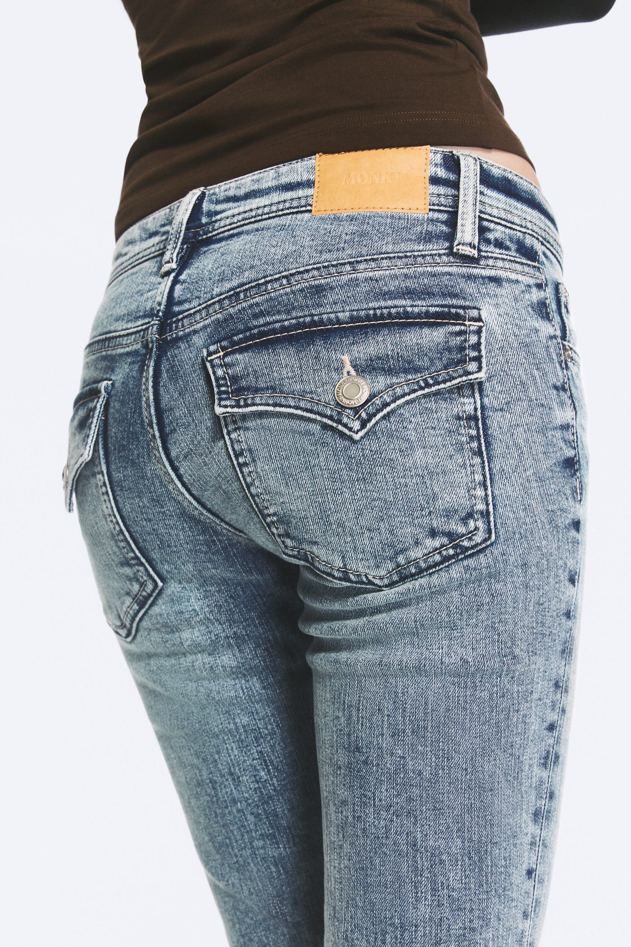 Bleu frais - Bleu moyen - Jean évasé ajusté taille basse - 4