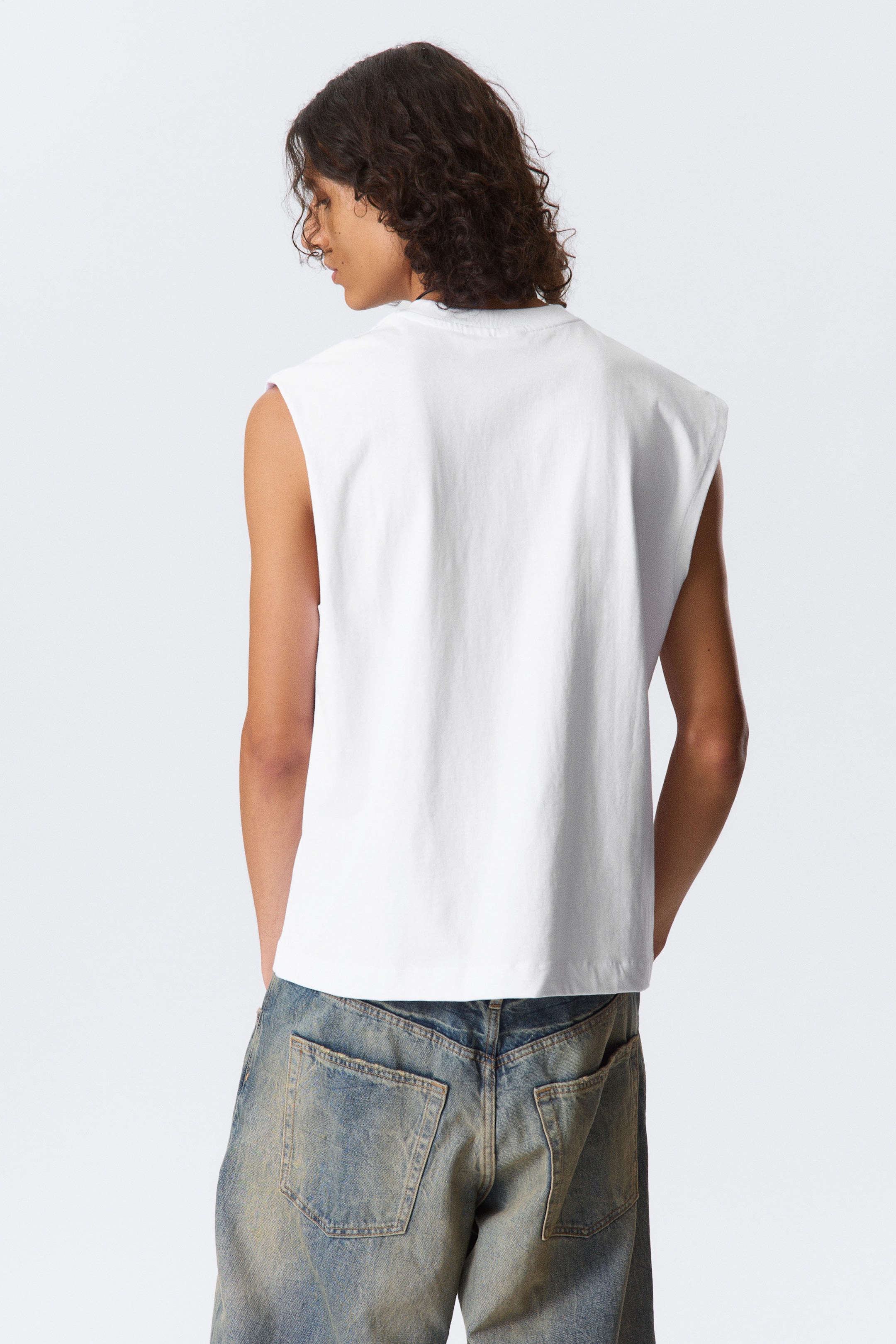 White - Loose Fit Square Cotton Tank Top - 4