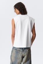 White - Loose Fit Square Cotton Tank Top - 4