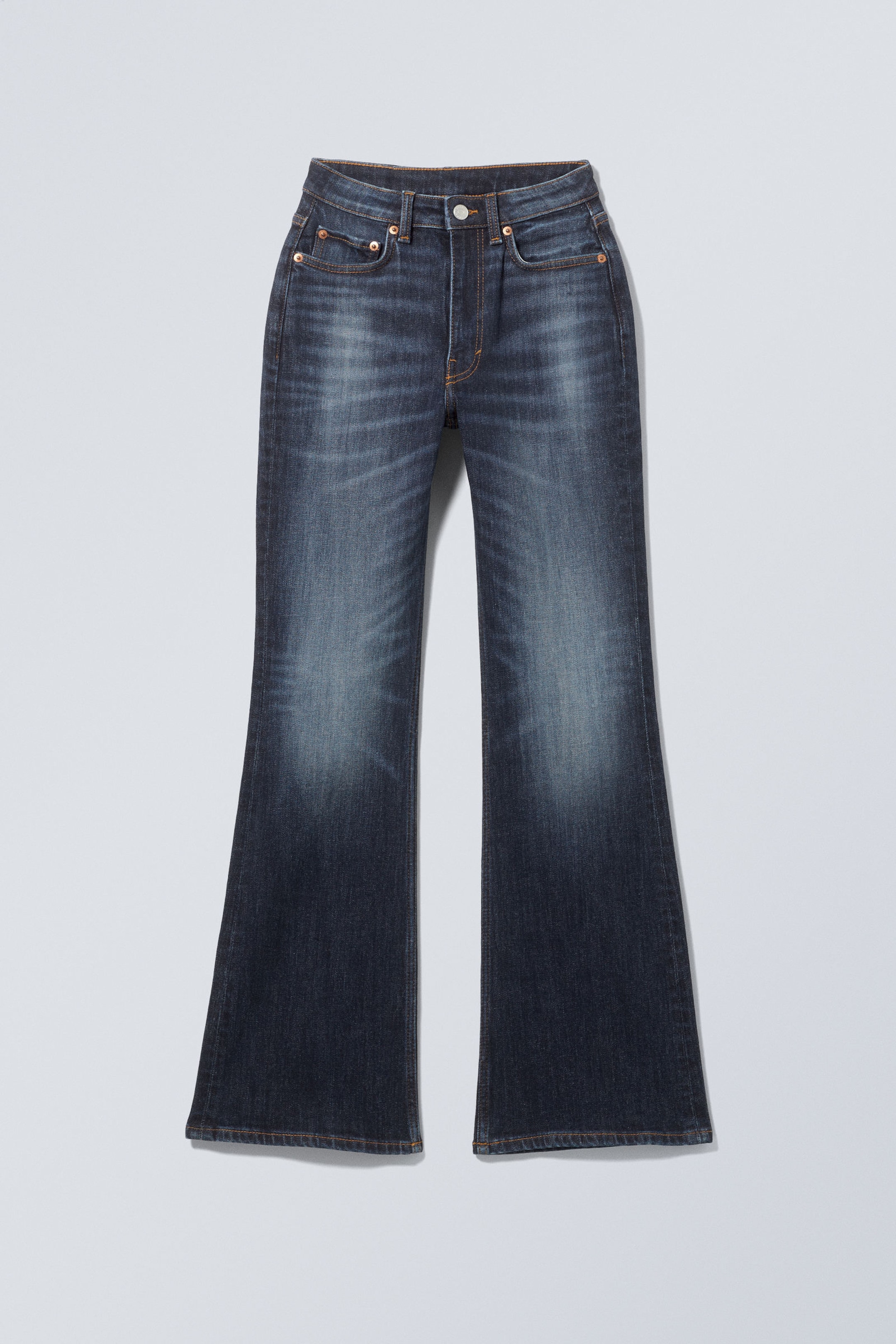 Vein Blue - Dark Blue - Glow Curve High Waisted Regular Flared Leg Jeans - 5