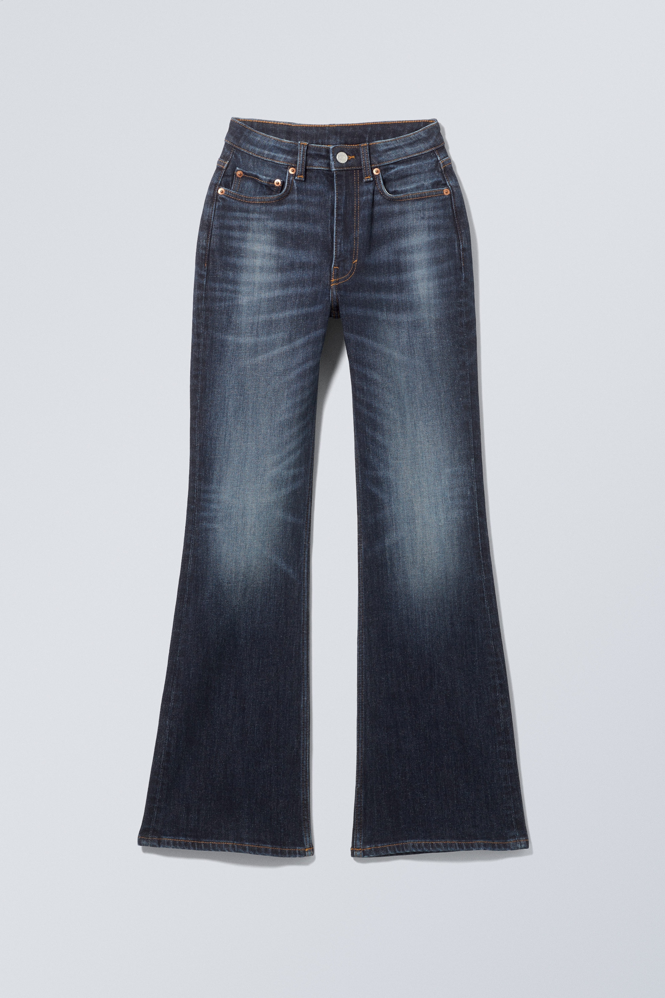 Vein Blue - Dark Blue - Glow Curve High Waisted Regular Flared Jeans - 0
