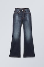 Vein Blue - Dark Blue - Glow Curve High Waisted Regular Flared Jeans - 0