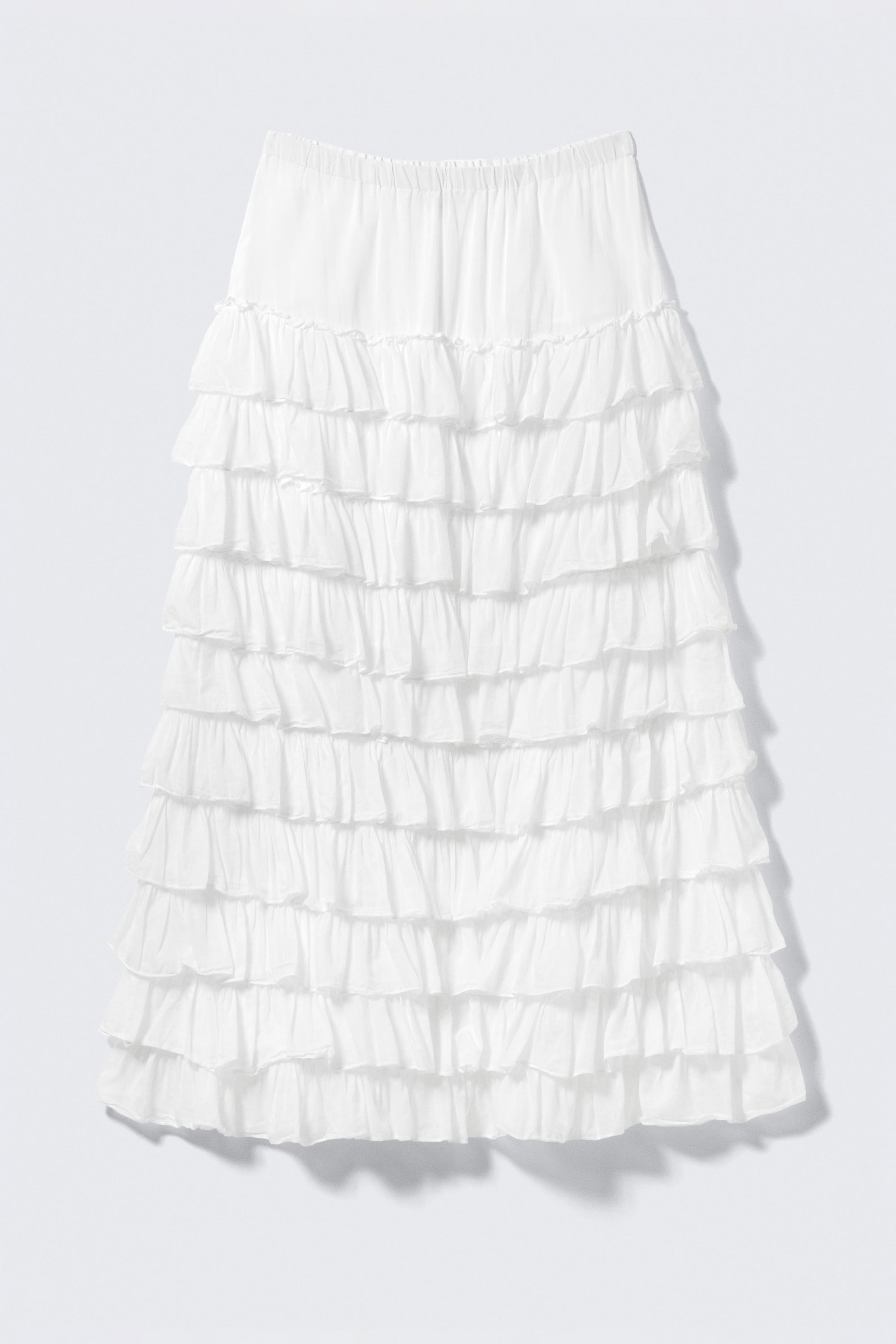 White - Tiered Frilled Maxi Skirt - 1
