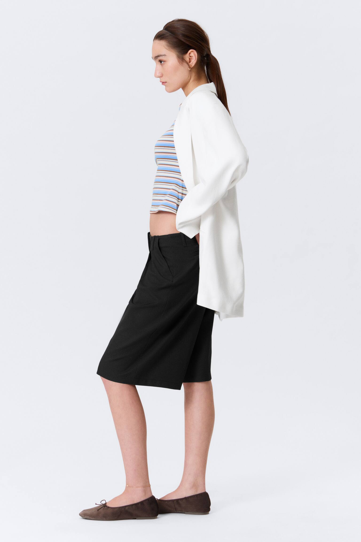 Shorts de traje de tiro bajo y tres cuartos - Negro/Beige claro - 5