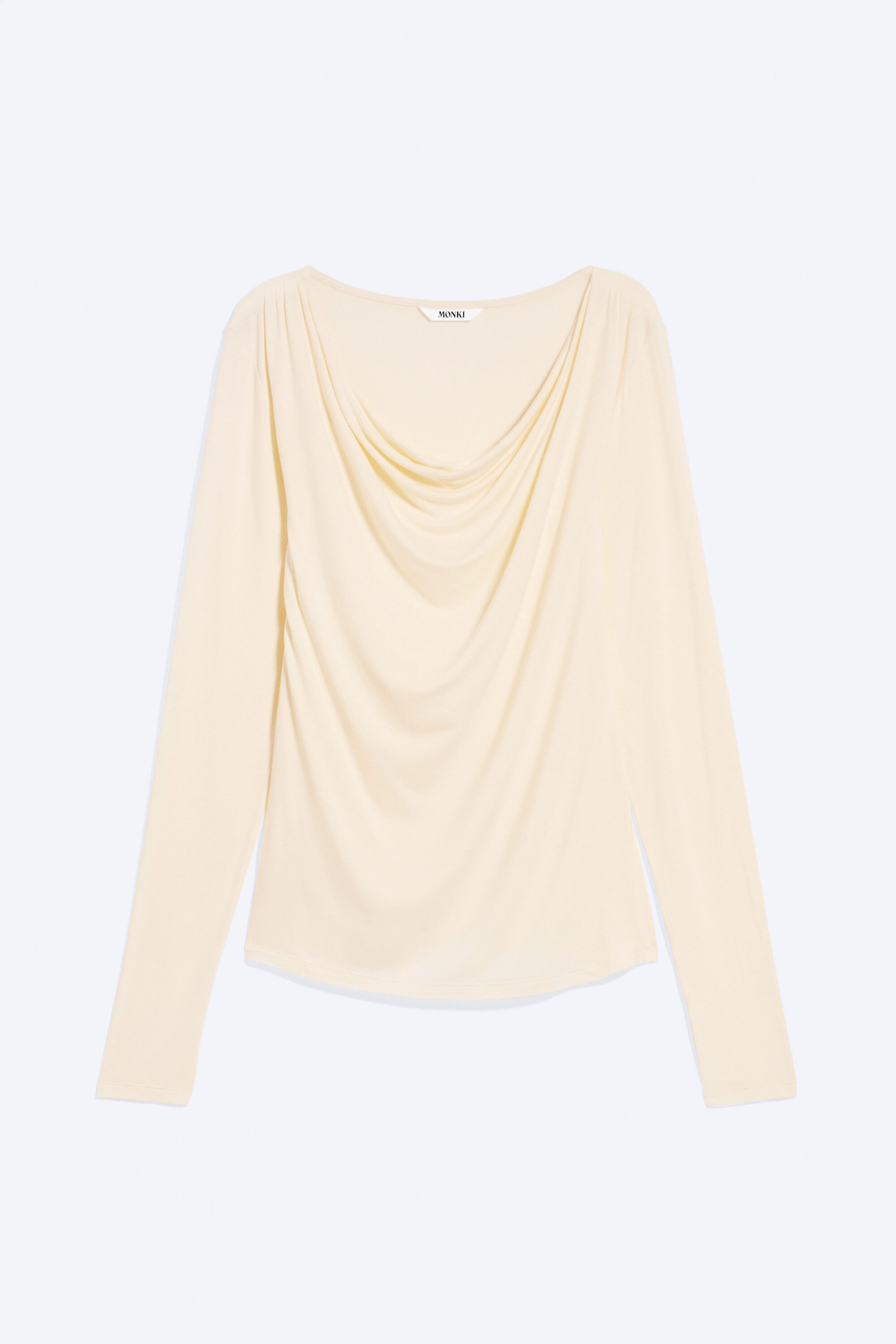Light Yellow - Slim Cowl-Neck Long-Sleeved Top - 3