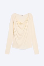 Light Yellow - Slim Cowl-Neck Long-Sleeved Top - 3