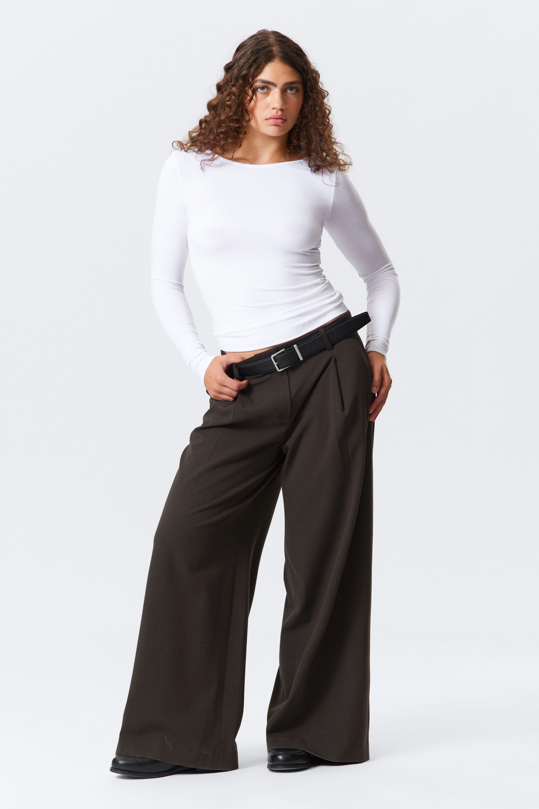 White - Deep Back Long-Sleeved Top - 2