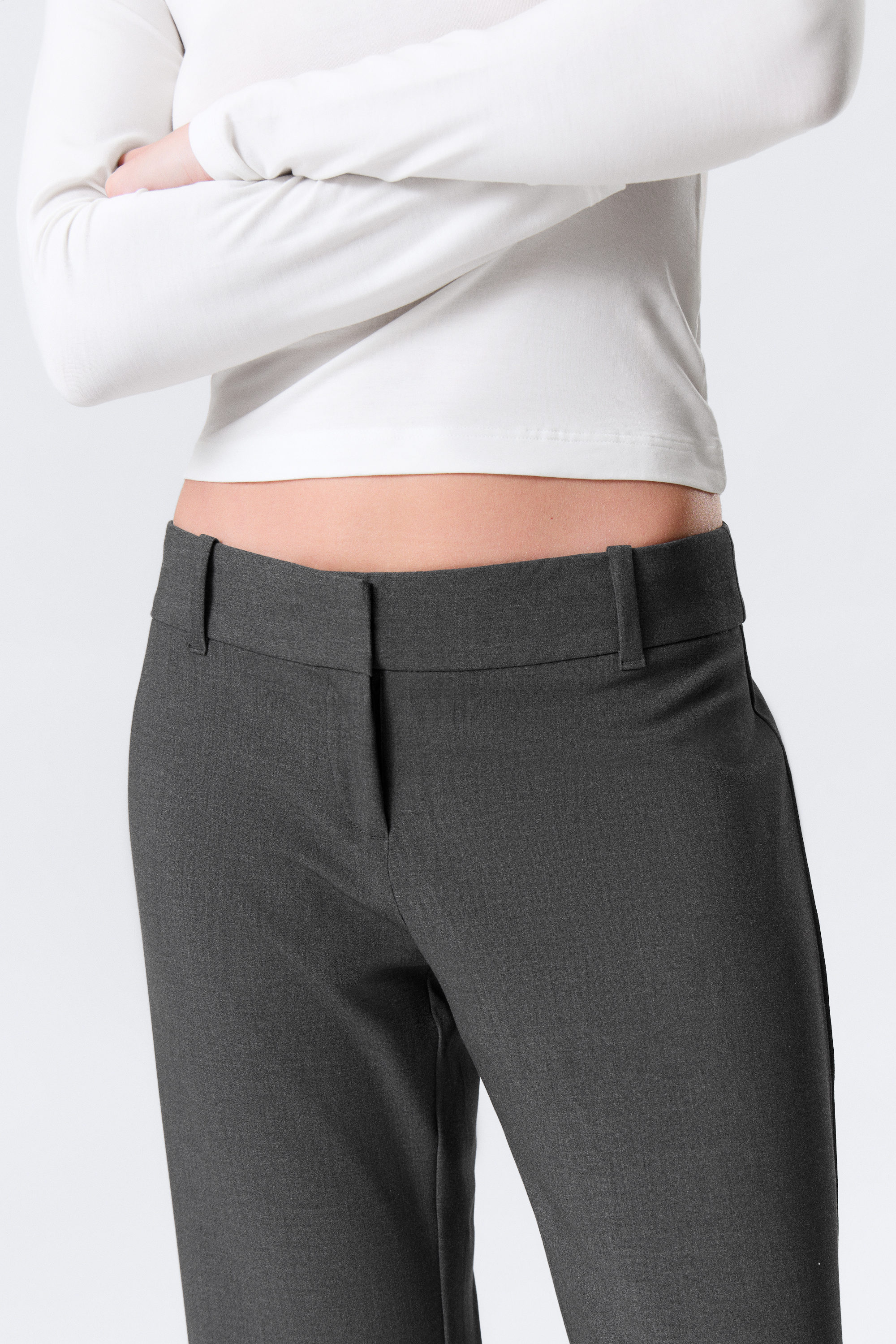 Dark Grey Melange - Low-Rise Flared Suiting Trousers - 4