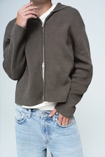 Khaki Green - Knitted Zip-through hoodie - 0