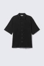 Black - Knitted Short-Sleeved Button-Up Shirt - 4