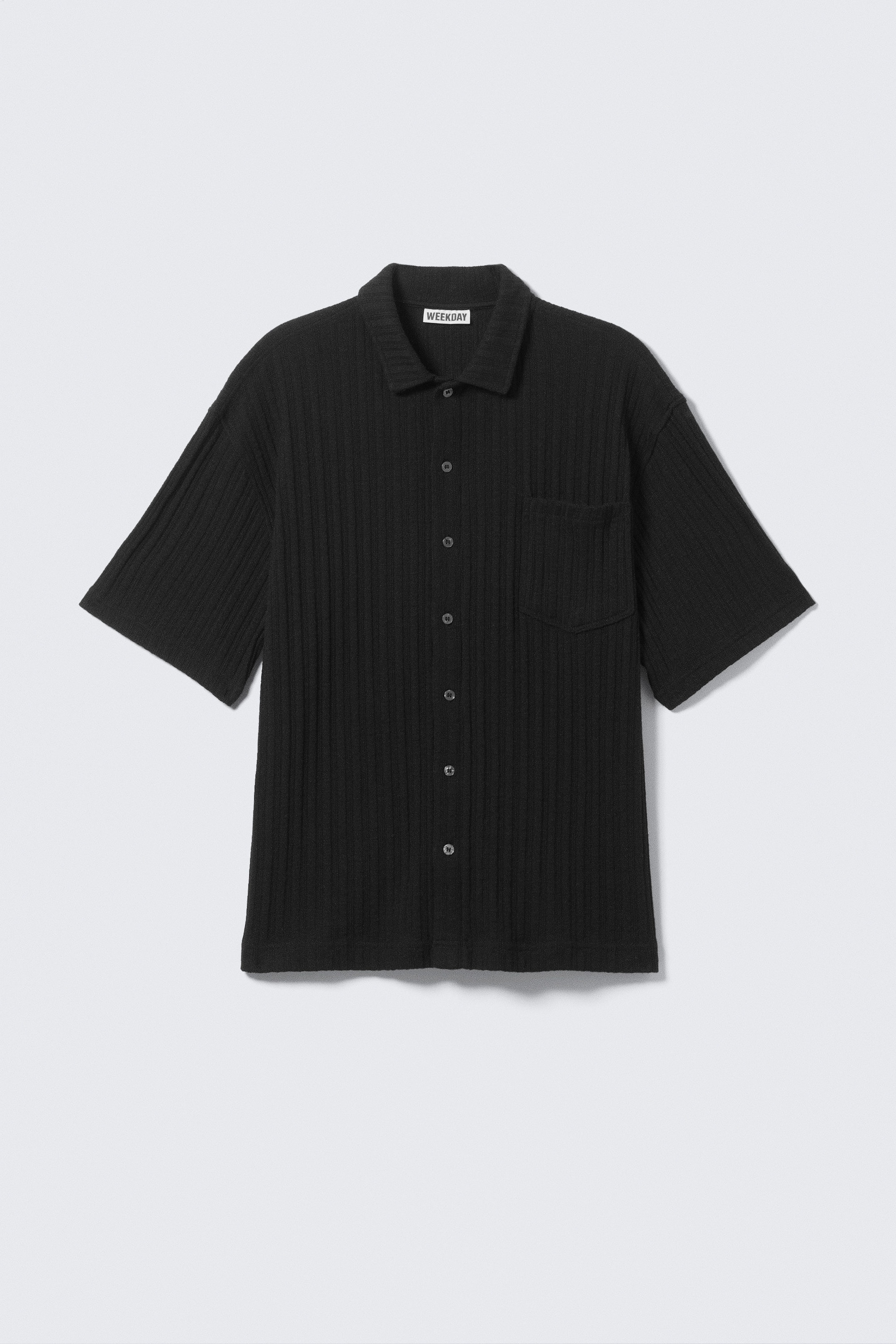 Black - Knitted Short-Sleeved Button-Up Shirt - 3