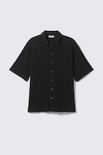 Black - Knitted Short-Sleeved Button-Up Shirt - 3