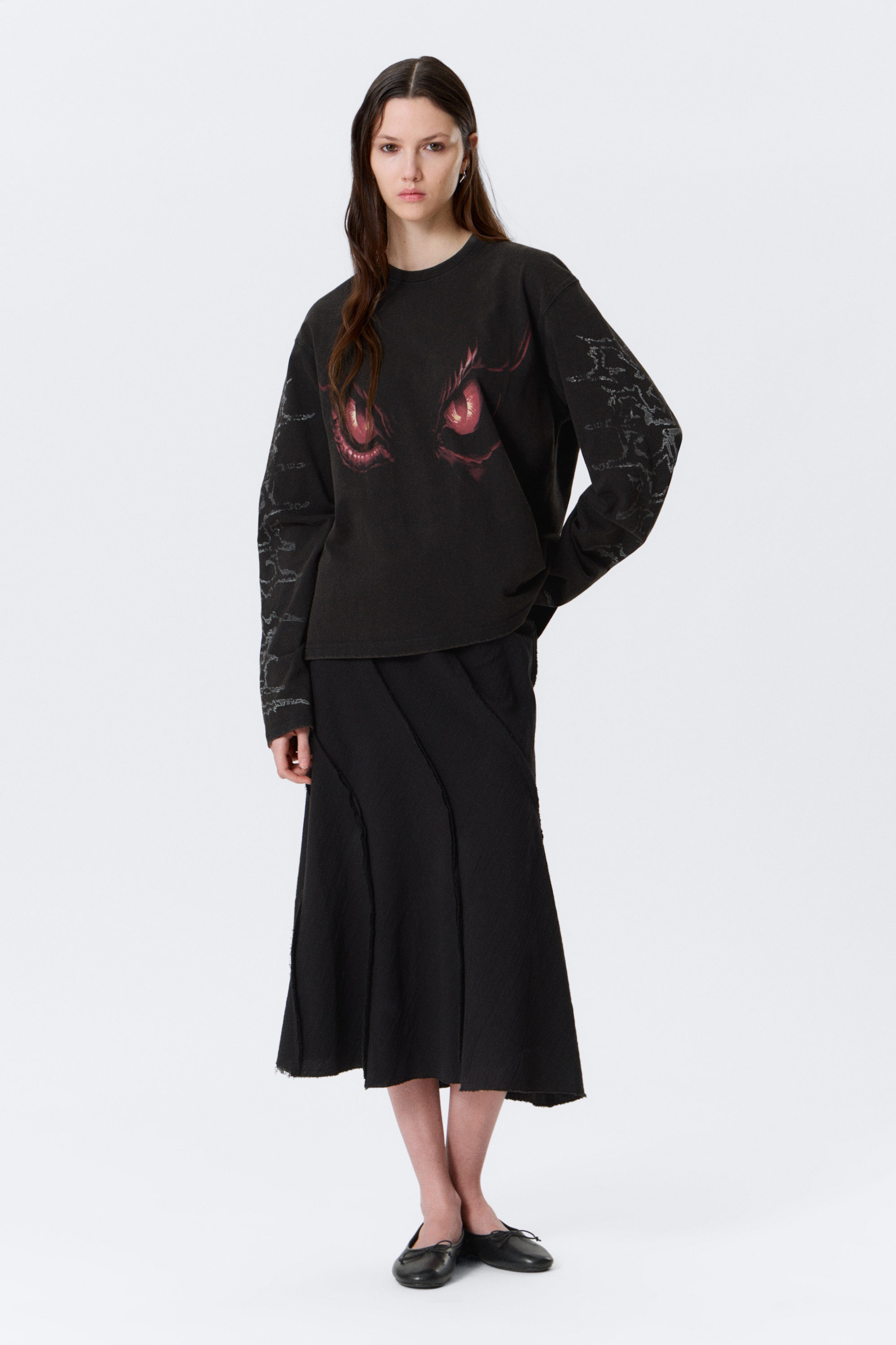 Washed Black - Dragon Gaze - Boxy top met print en lange mouwen - 2