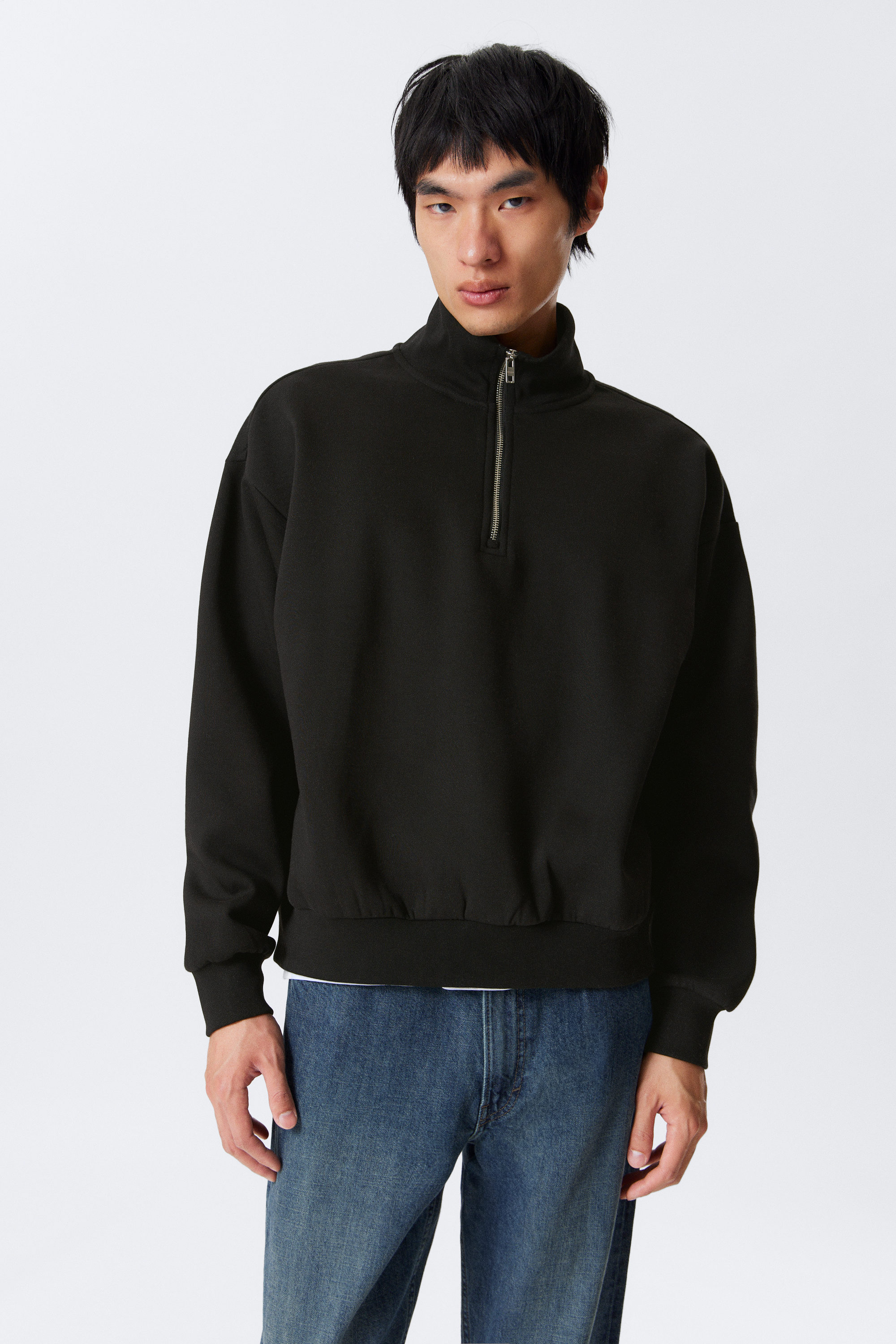 Black - Loose Half Zip Sweatshirt - 1