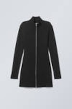 Schwarz - Lange Strickjacke Laila mit Reißverschluss - 0