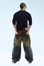 Washed Sulfur - Dark Khaki - Dunno Unisex Low Rise Loose Barrel Leg Jeans - 4