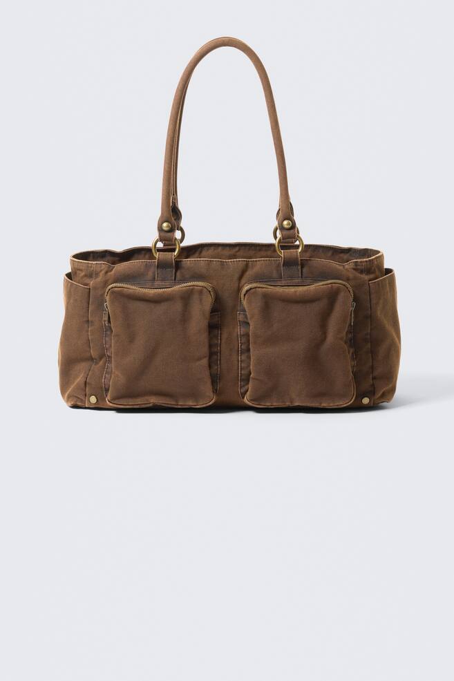 Medium Shoulder Bag With Pockets - Dark Khaki Green/Black - 1