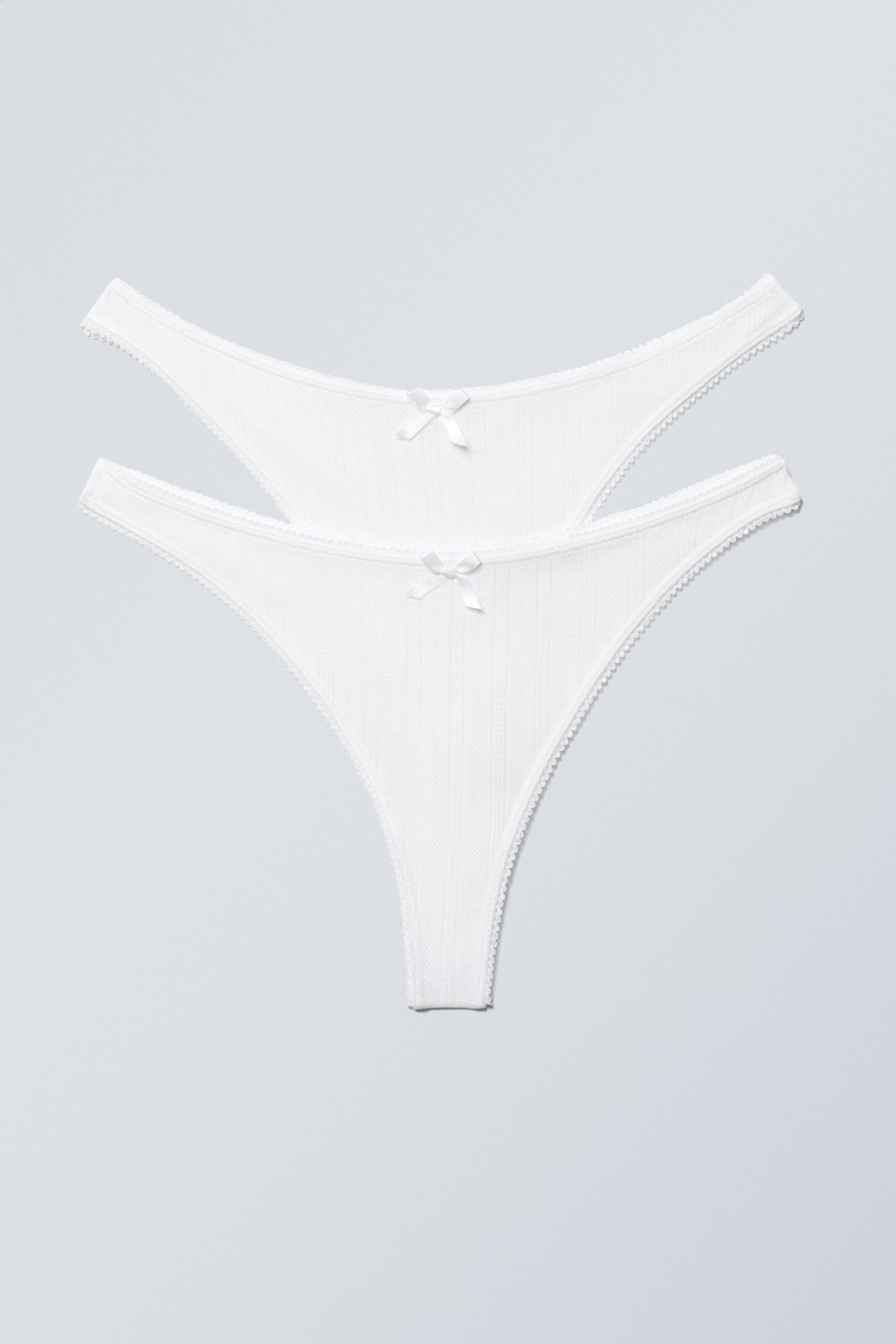 White - 2-pack Pointelle Thongs - 1