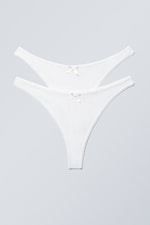 White - 2-pack Pointelle Thongs - 0