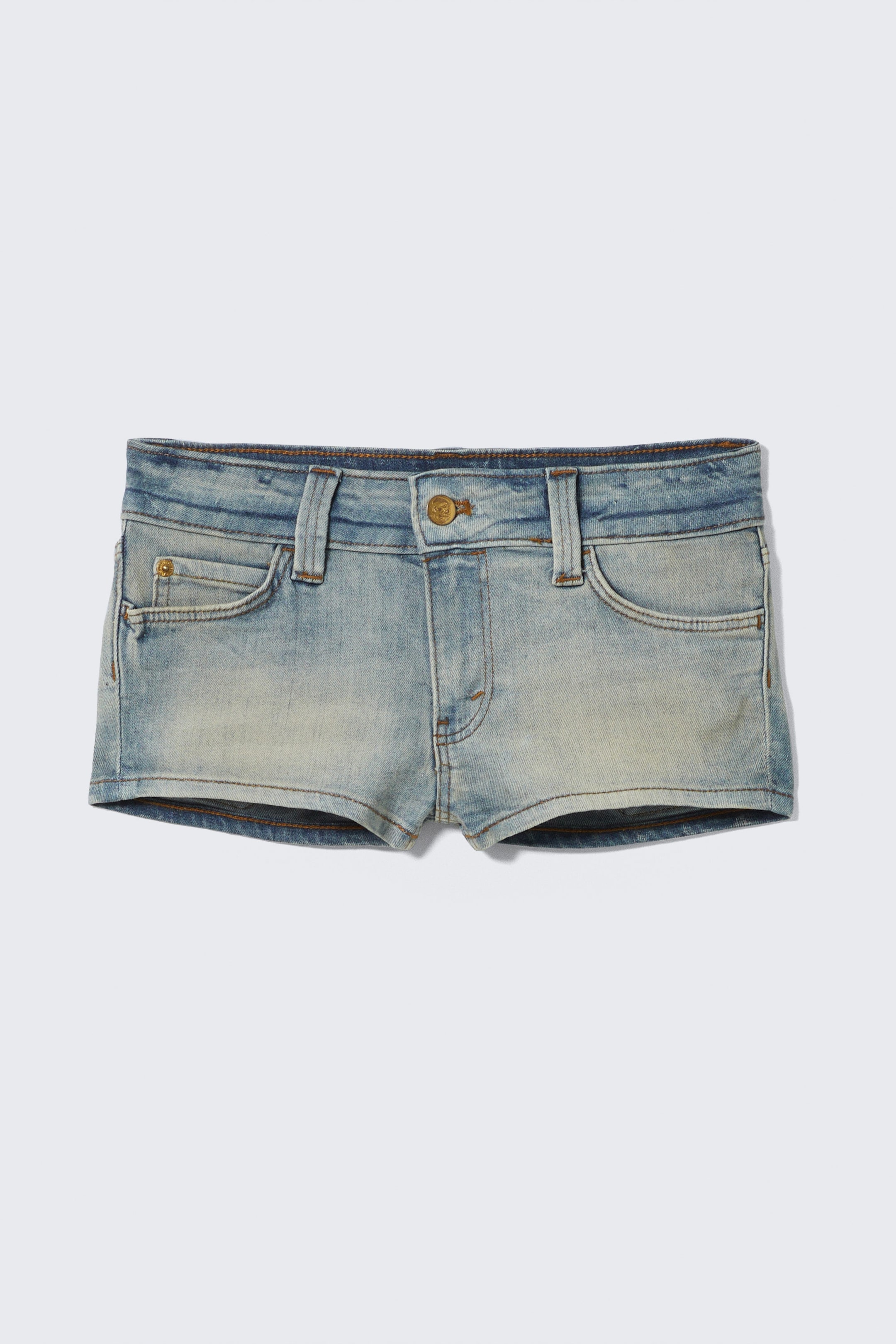 Grime Blue - Light Blue - Booty Bei Low Rise Mini Denim Shorts