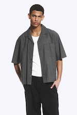 Checked Grey - Loose Short-Sleeved Resort Shirt - 0