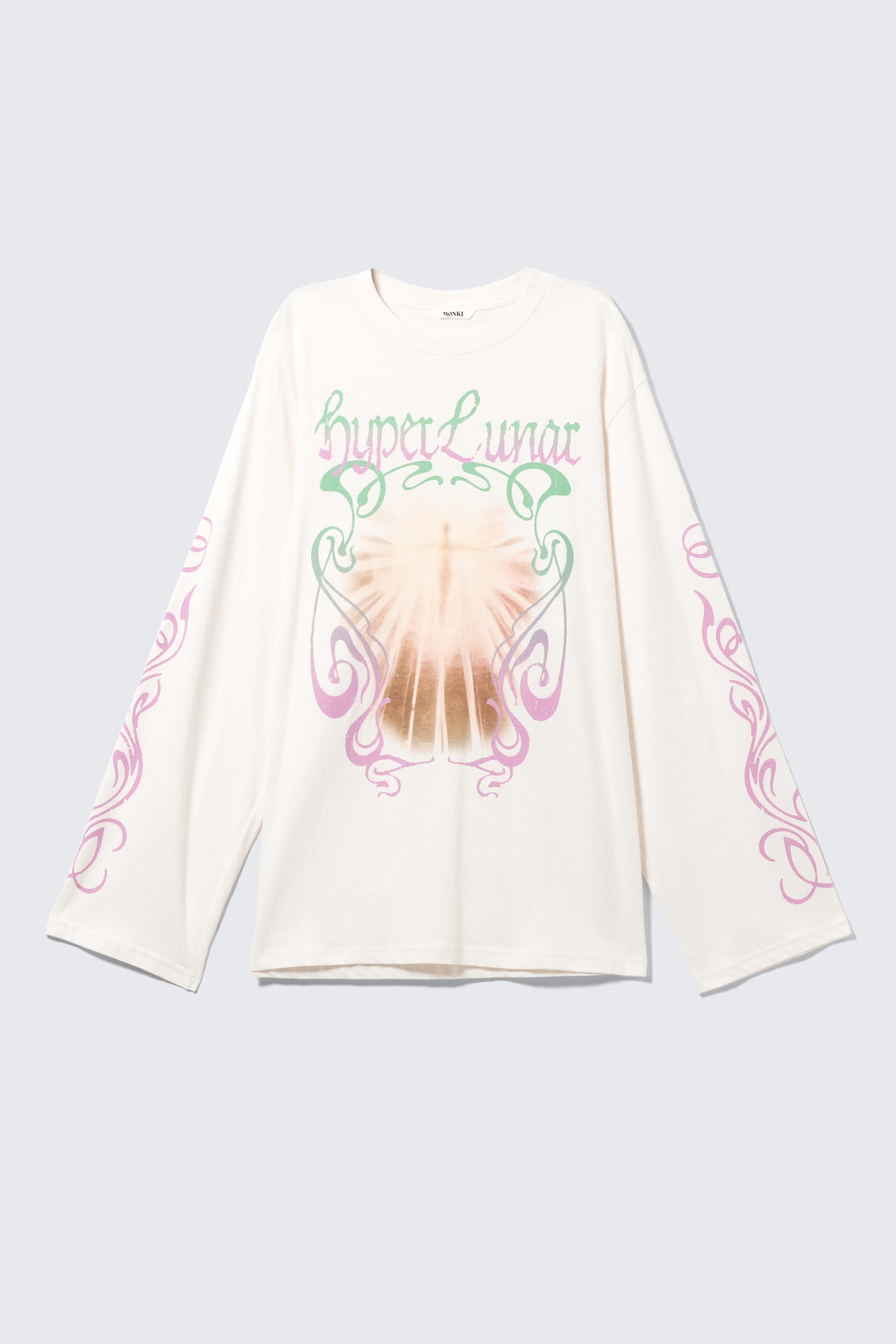 Printed Long-Sleeved Cotton T-shirt - White - Hyper Lunar/Dark Purple - Hyper Lunar
