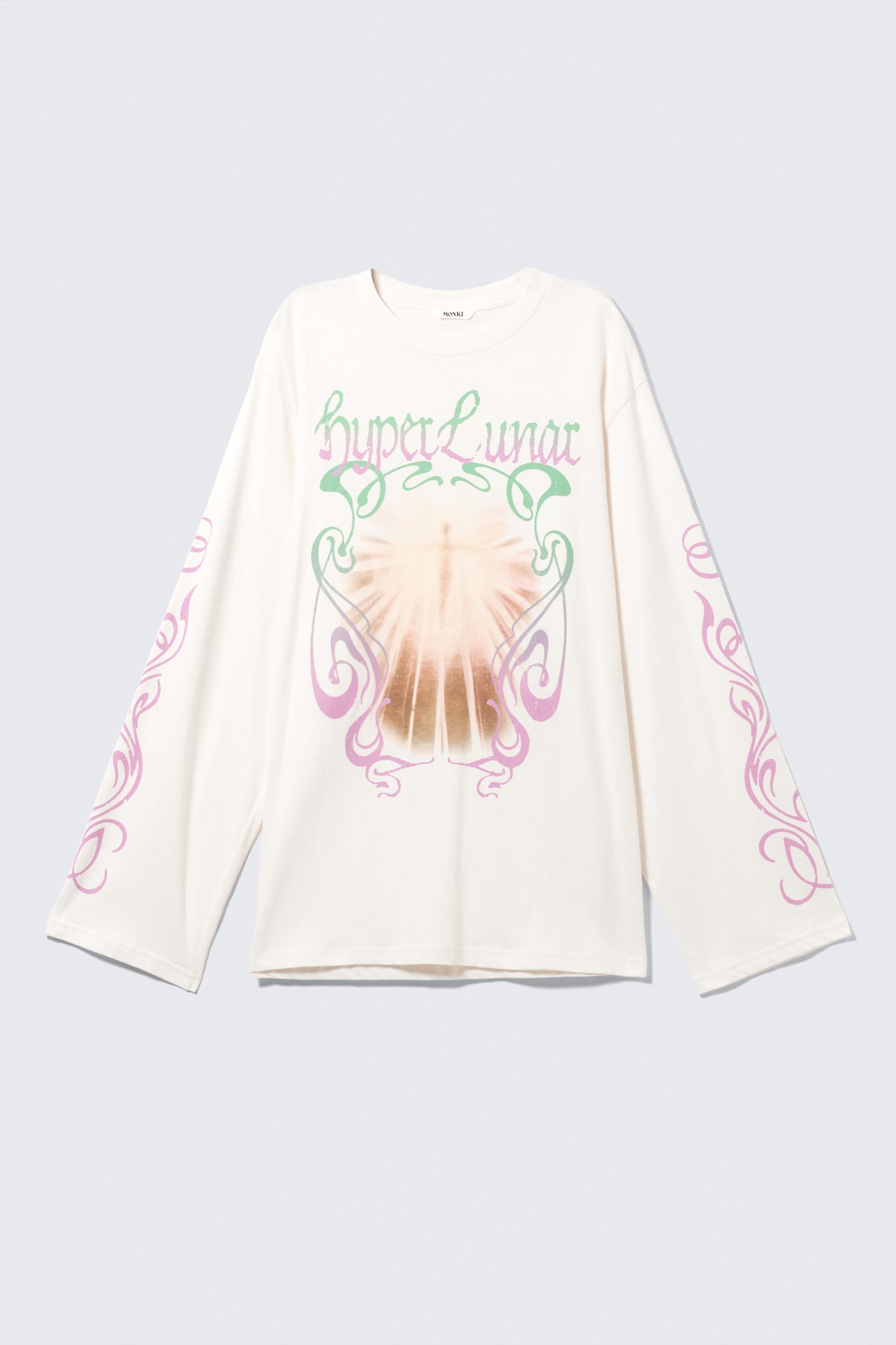 Printed Long-Sleeved Cotton T-shirt - White - Hyper Lunar - 2
