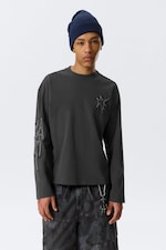 Dark Grey - Tristar - Great Boxy Graphic Long Sleeve T-shirt - 0