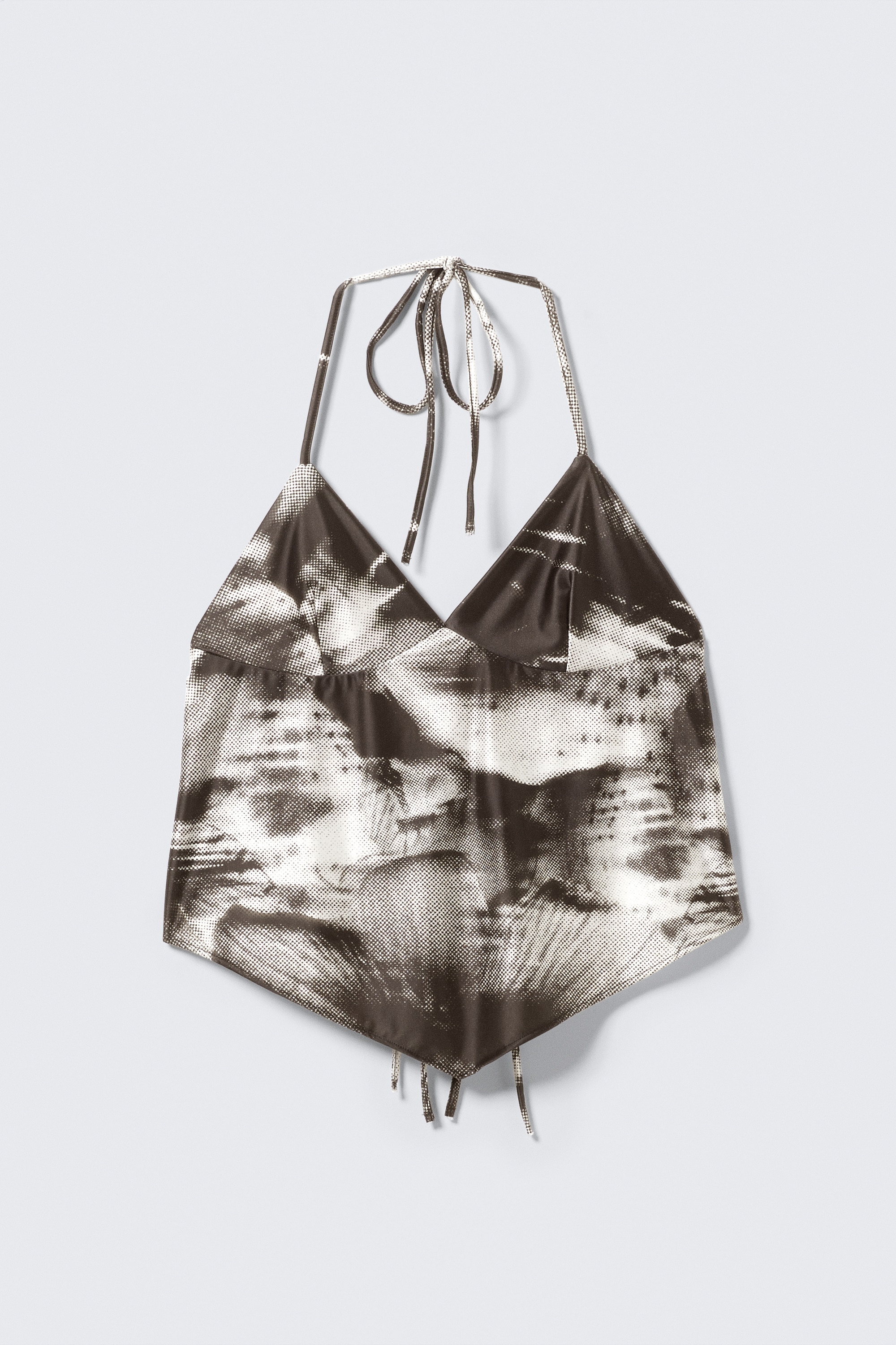 Cropped Printed Halterneck Top - Brown - Abstract Floral/Brown & Green Floral Dots