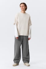 Light Beige & White - Double-Layered Cotton T-shirt - 2