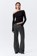 Zwart - Off-shoulder top met lange mouwen en rimpeleffect - 0