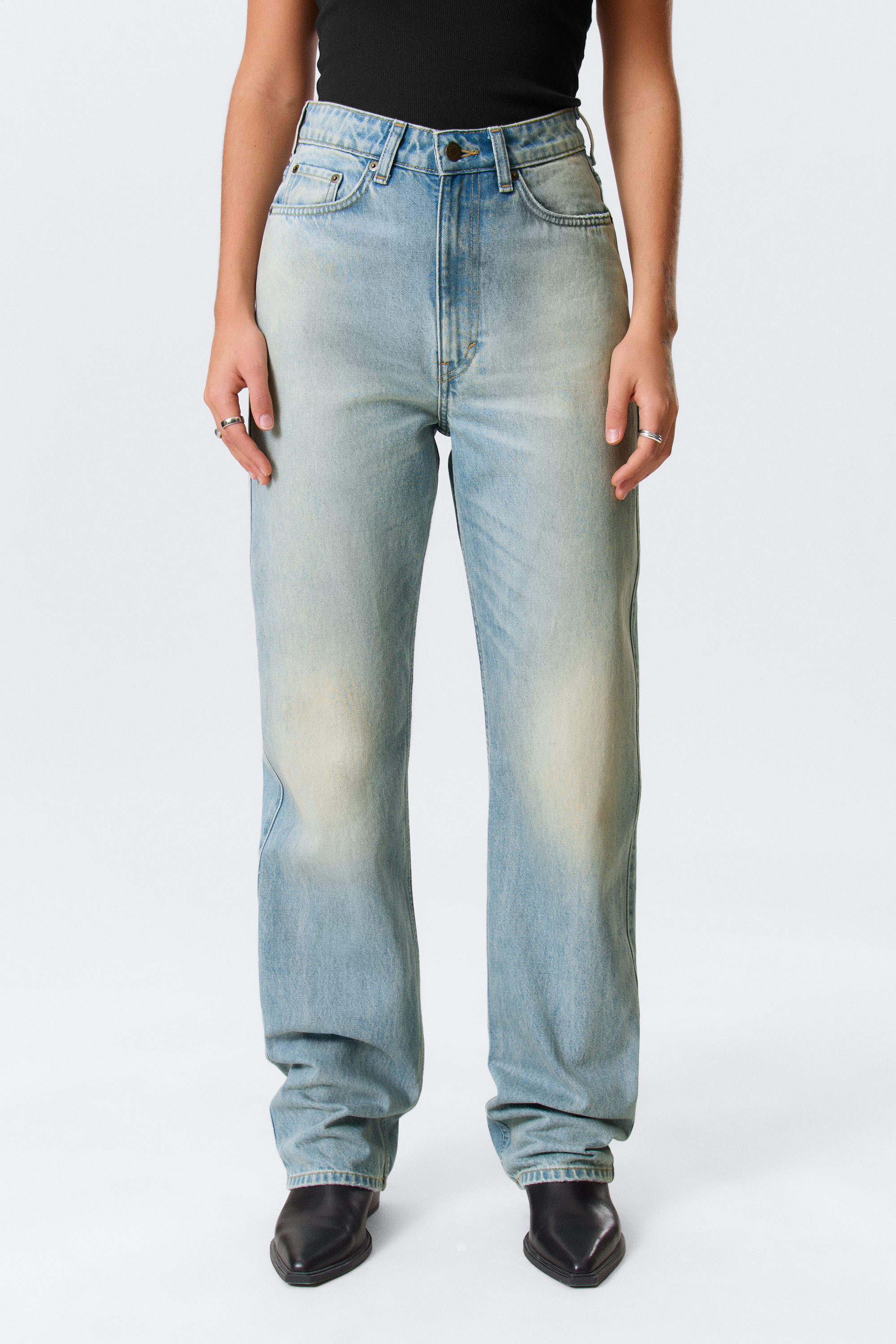 Port Blue - Light Blue - Rowe Super High Waisted Regular Straight Leg Jeans - 2