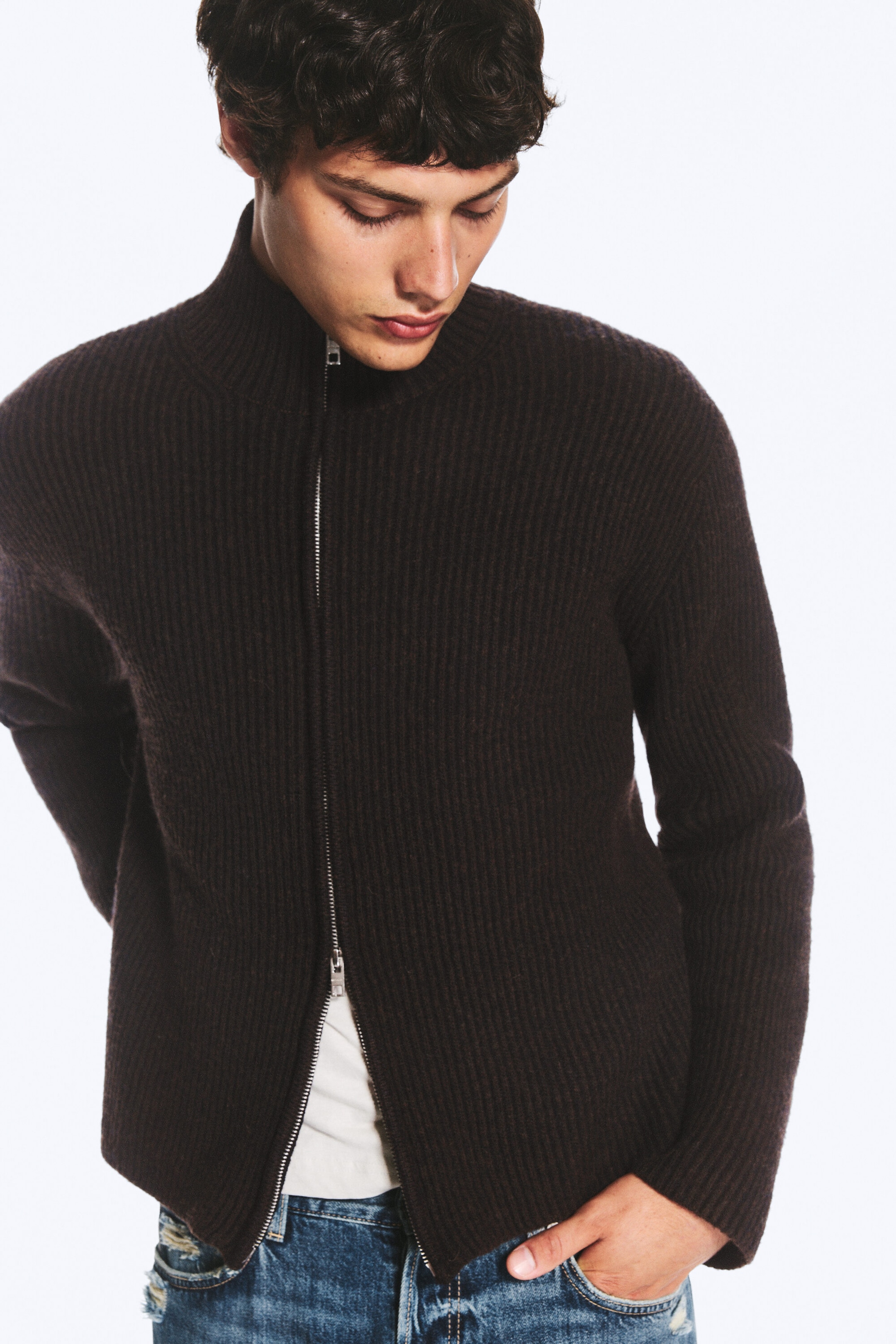 Dark Brown - Relaxed wool-blend cardigan - 1