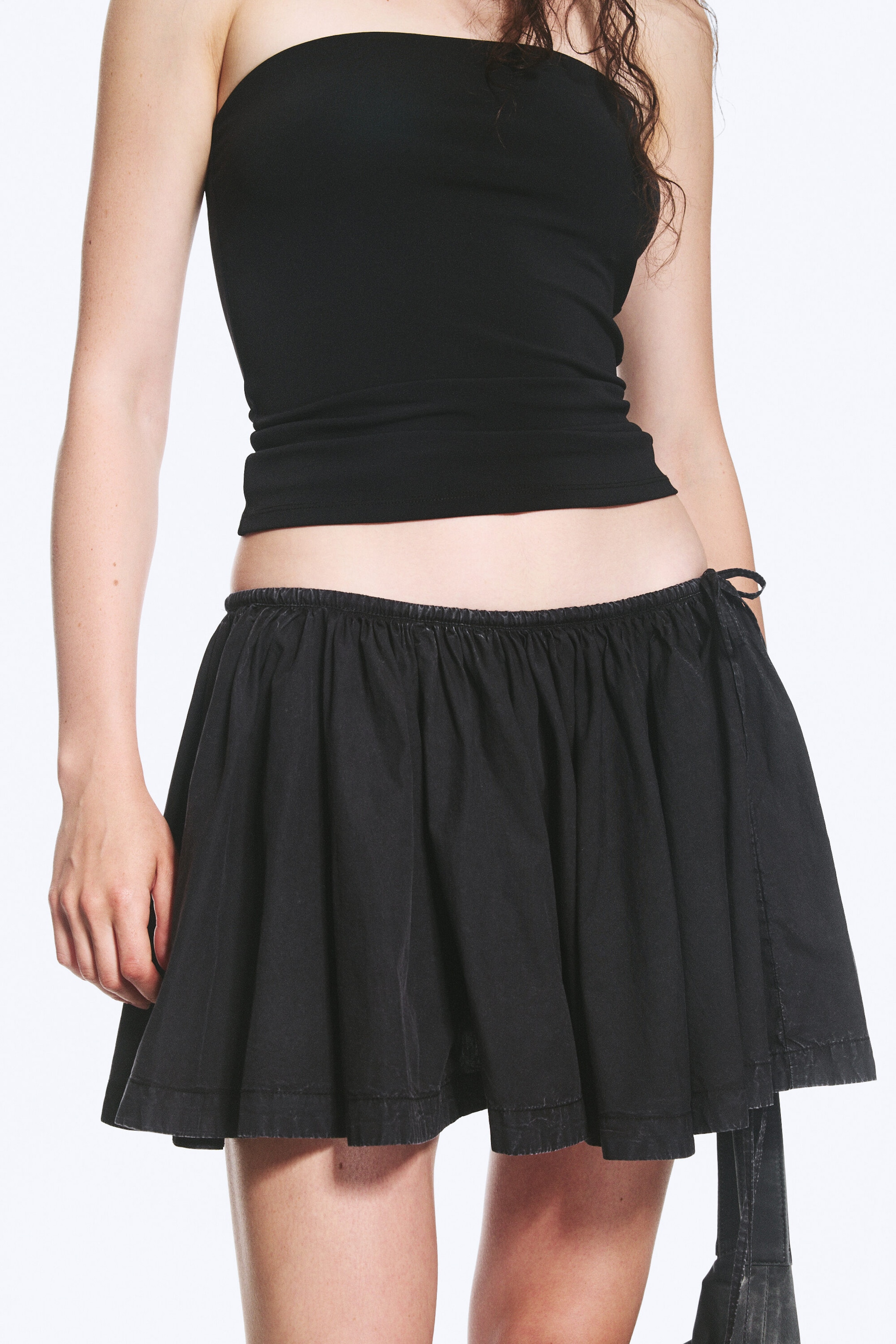 Black - Drawstring mini skirt - 2