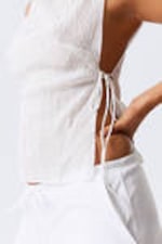 White - Sleeveless Boat-Neck Tie Top - 2