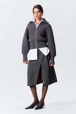 Dark Grey - Fitted Turtleneck Wool Sweater - 0