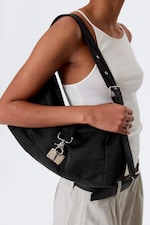 Black - Small Slouched Clasp Shoulder Bag - 0
