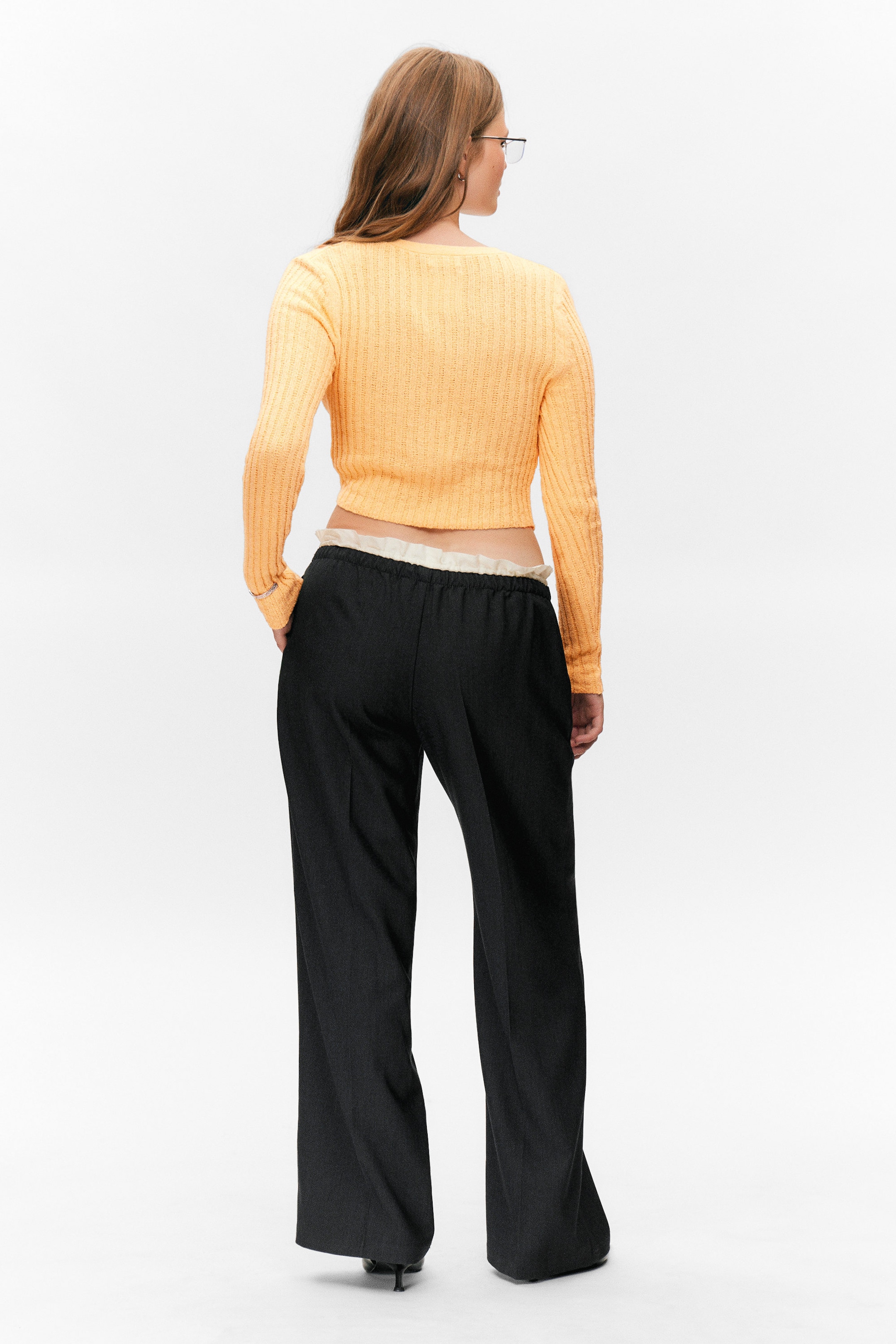 Yellow - Knitted Wrap-shaped Asymmetric V-neck Sweater - 2