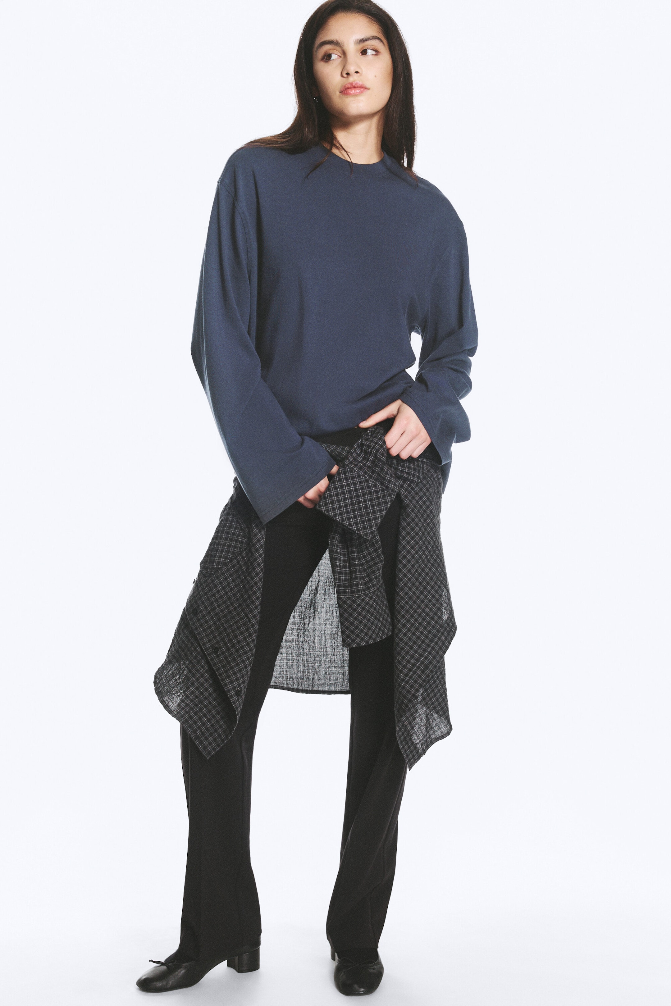 Donkerblauw - Oversized T-shirt met lange mouwen - 2